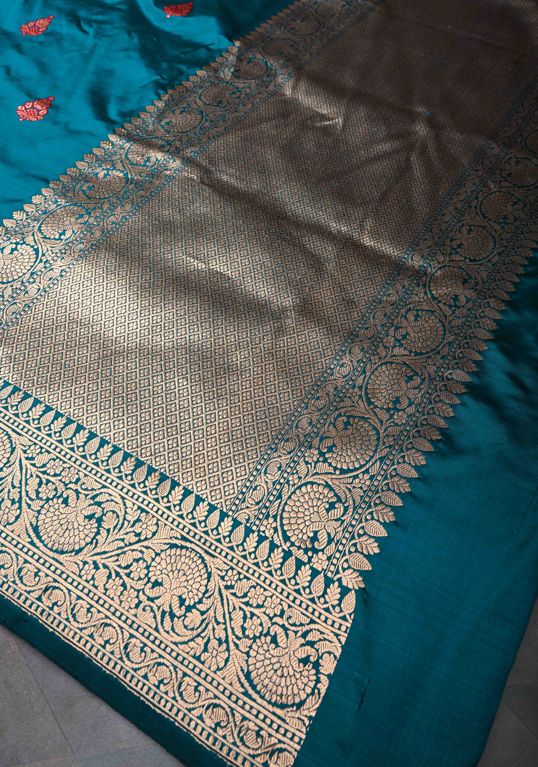 Peacock Blue Banarasi Katan Silk Saree with Meenakari Zari Butta And Zari Border | SILK MARK CERTIFIED