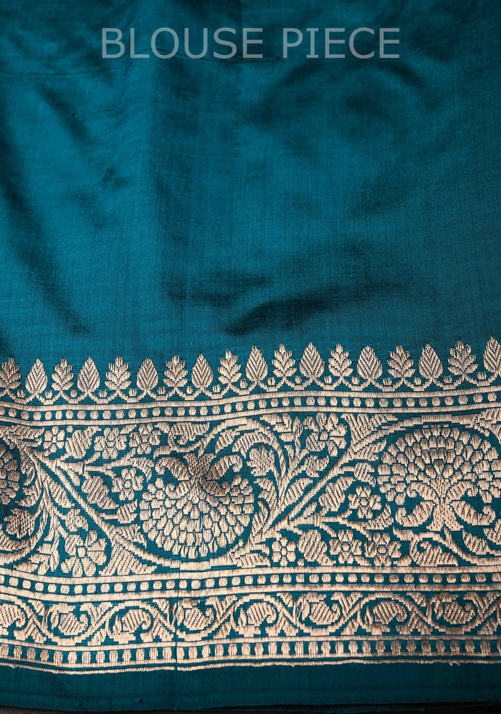Peacock Blue Banarasi Katan Silk Saree with Meenakari Zari Butta And Zari Border | SILK MARK CERTIFIED