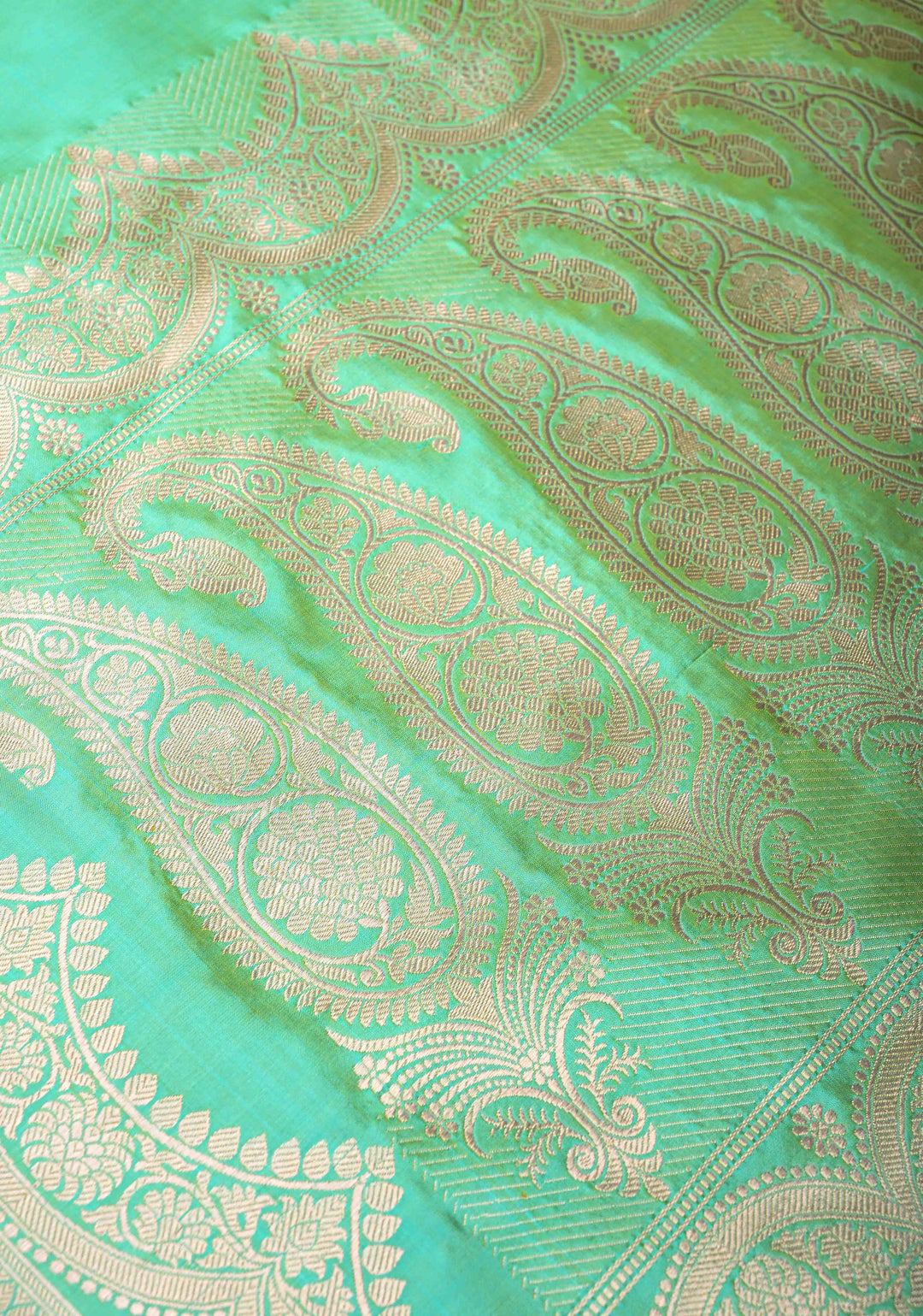 Sea Green Dual Tone Banarasi Katan Silk Saree with Meenakari Zari Buttas And Scalloped Zari Border | SILK MARK CERTIFIED