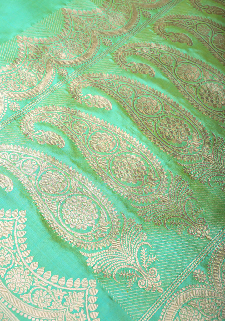 Sea Green Dual Tone Banarasi Katan Silk Saree with Meenakari Zari Buttas And Scalloped Zari Border | SILK MARK CERTIFIED