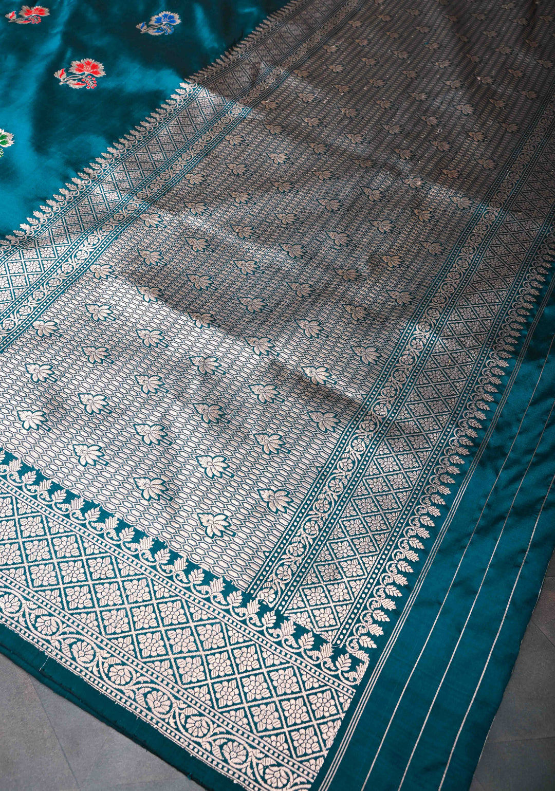 Peacock Blue Banarasi Katan Silk Saree with Meenakari Zari Butta and Zari  Border | SILK MARK CERTIFIED