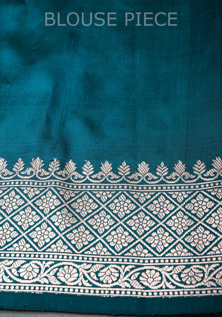Peacock Blue Banarasi Katan Silk Saree with Meenakari Zari Butta and Zari  Border | SILK MARK CERTIFIED