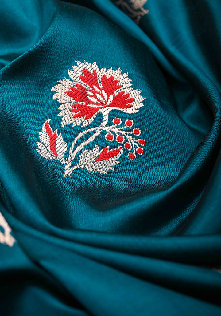 Peacock Blue Banarasi Katan Silk Saree with Meenakari Zari Butta and Zari  Border | SILK MARK CERTIFIED