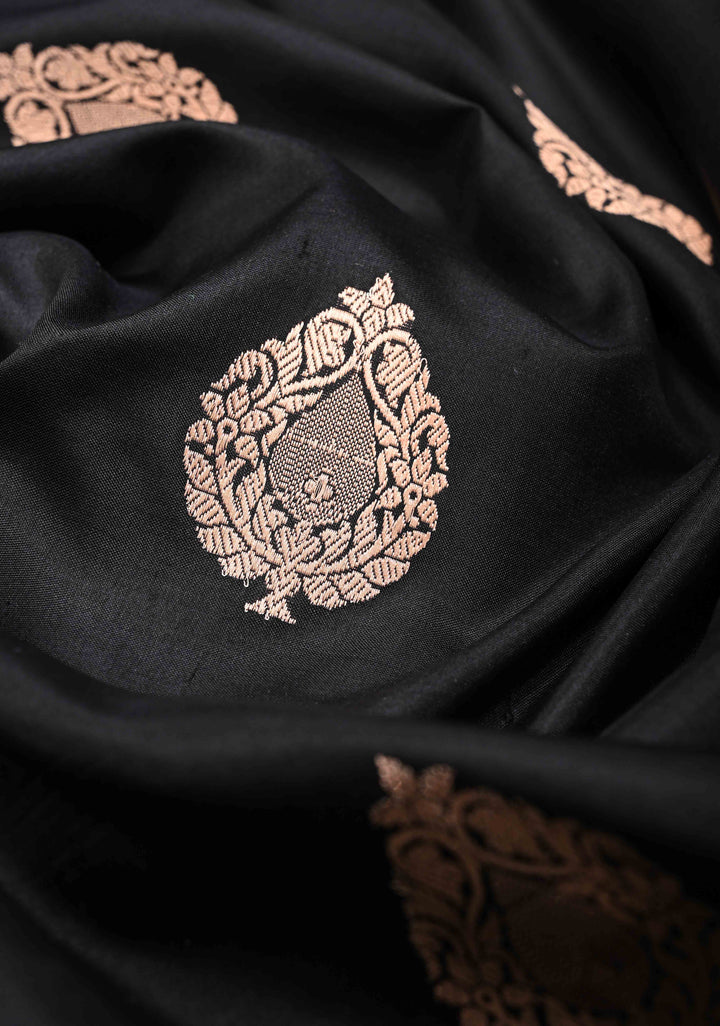 Black Banarasi Katan Silk Saree with Floral Butta And Meenakari Zari  Border | SILK MARK CERTIFIED