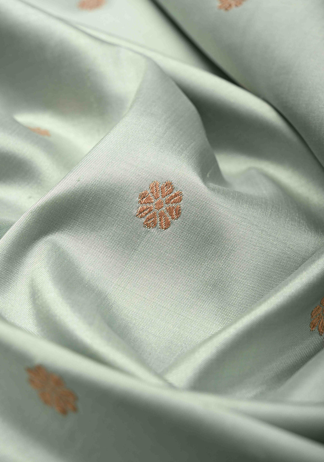 Sea Green Banarasi Katan Silk Saree with Floral Brocade and Contrast Zari Border | SILK MARK CERTIFIED