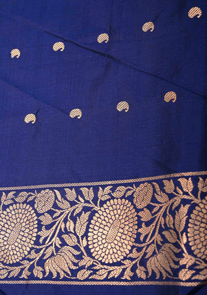 White Banarasi Katan Silk Saree with Zari Buttas and Contrast Zari Border | SILK MARK CERTIFIED