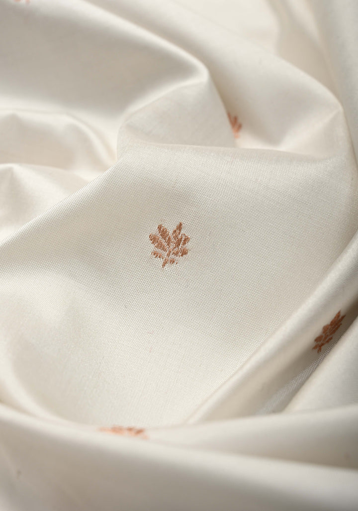 White Banarasi Katan Silk Saree with Zari Buttas and Contrast Zari Border | SILK MARK CERTIFIED