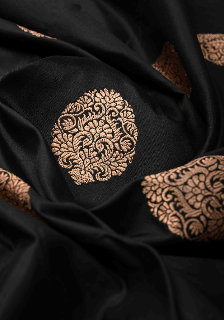 Black Banarasi Katan Silk Saree with Floral Brocade and Contrast Zari Border | SILK MARK CERTIFIED