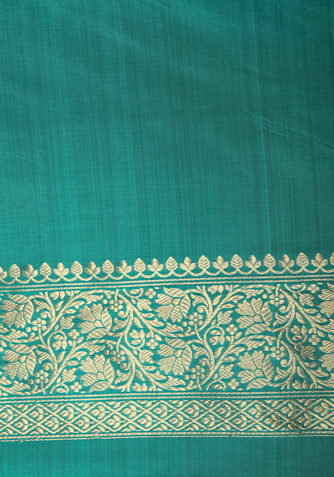 Banarasi Tissue Stripes Saree with Gold and Brown Stripes and Rama Green Contrast  | SILK MARK CERTIFIED