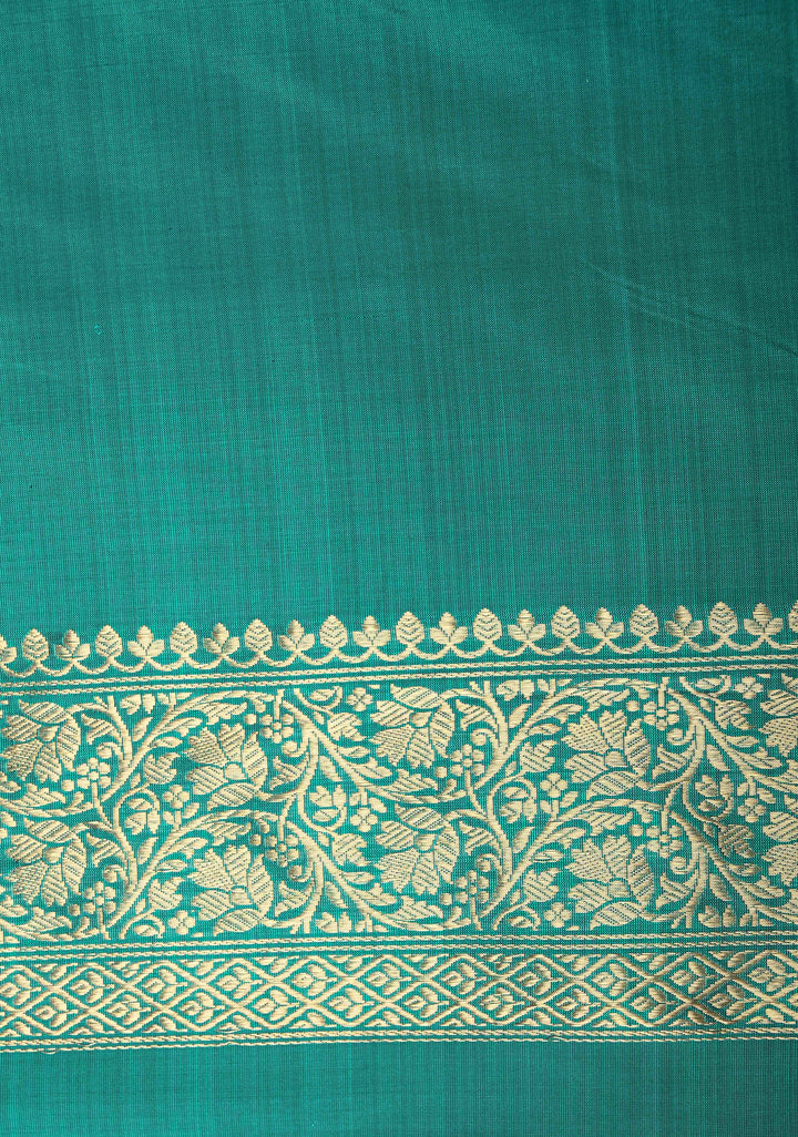 Banarasi Tissue Stripes Saree with Gold and Brown Stripes and Rama Green Contrast  | SILK MARK CERTIFIED