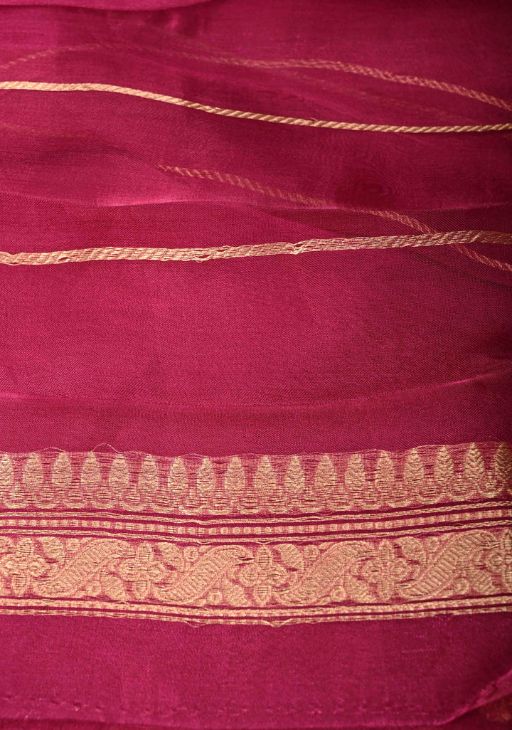 Magenta Organza Silk Saree with Sona Rupa Chunri Buttis and Scallop Fancy Lace Border | SILK MARK CERTIFIED