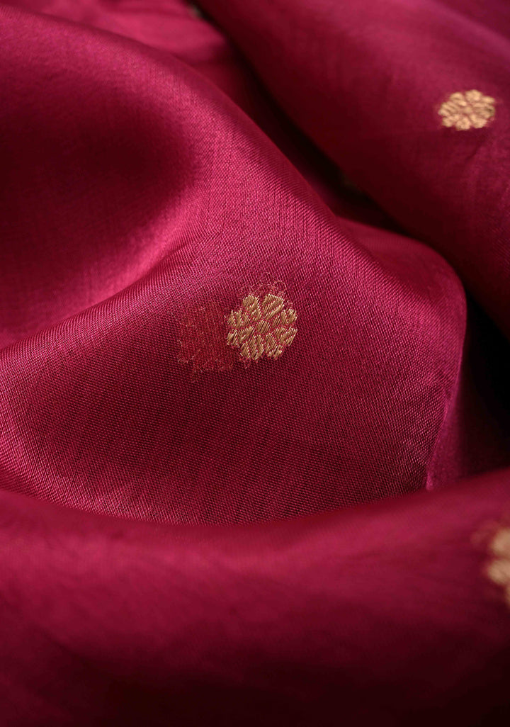 Magenta Organza Silk Saree with Sona Rupa Chunri Buttis and Scallop Fancy Lace Border | SILK MARK CERTIFIED