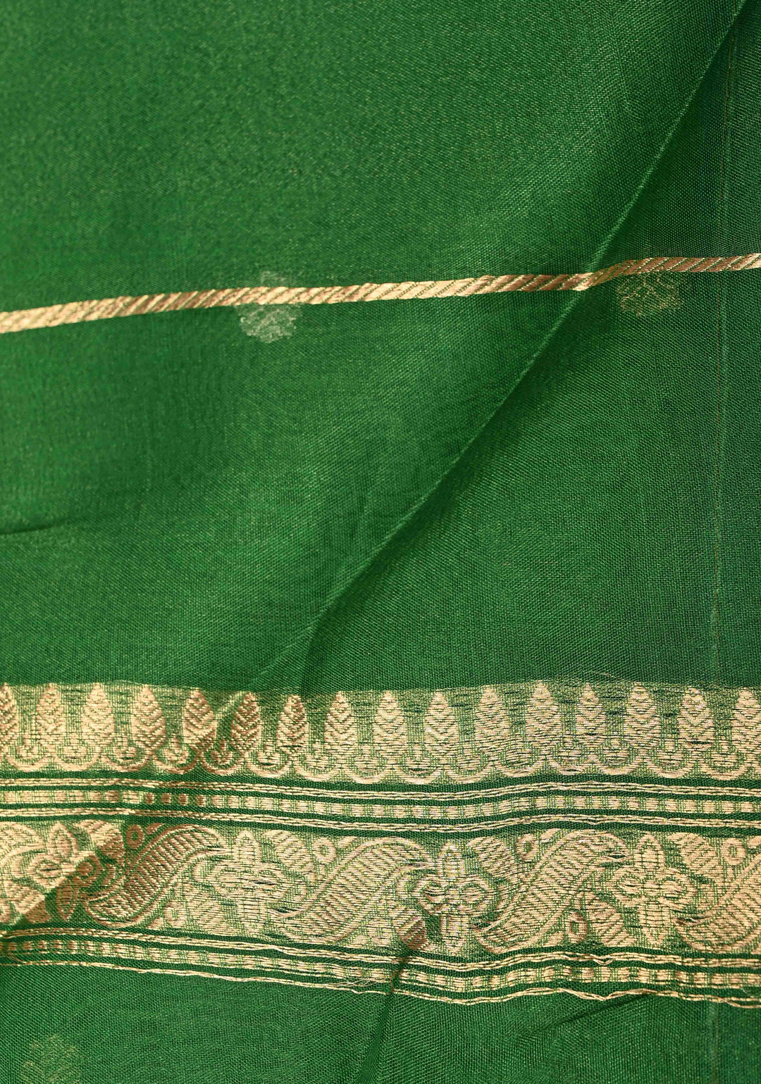 Green Organza Tissue Silk Saree with Sona Rupa Chunri Buttis and Fancy Lace Border | SILK MARK CERTIFIED