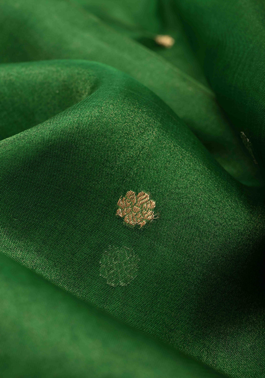 Green Organza Tissue Silk Saree with Sona Rupa Chunri Buttis and Fancy Lace Border | SILK MARK CERTIFIED