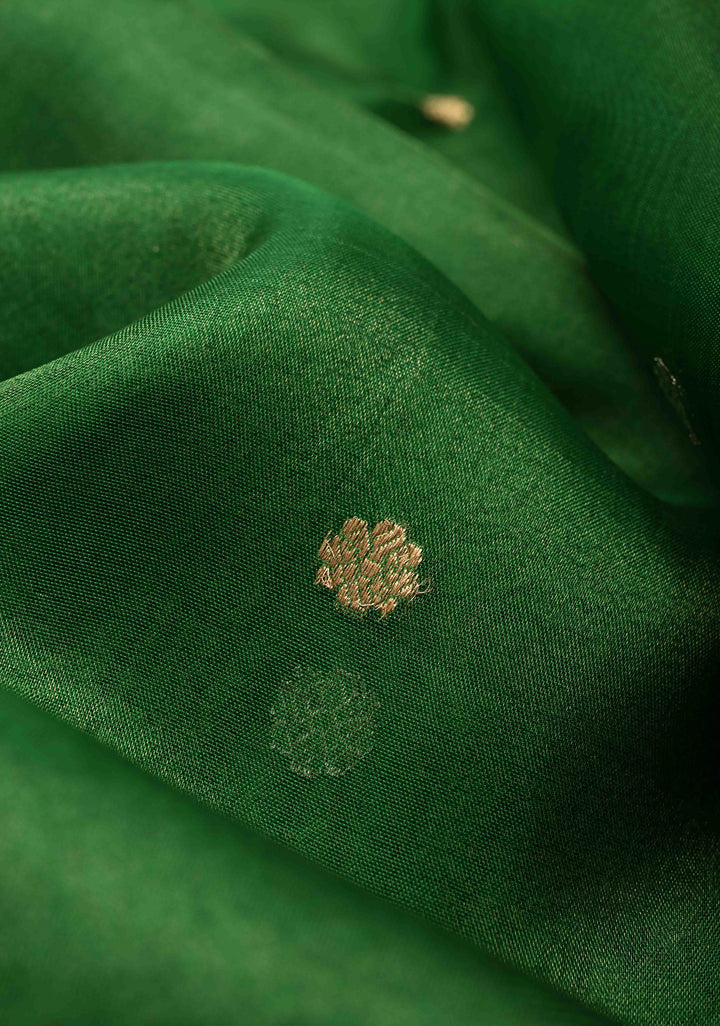 Green Organza Tissue Silk Saree with Sona Rupa Chunri Buttis and Fancy Lace Border | SILK MARK CERTIFIED