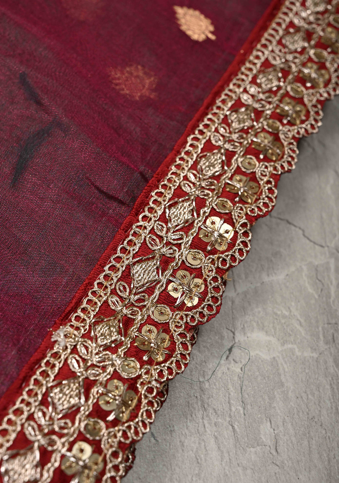 Purple Dual tone Organza Silk Saree with Zari Buttis and Fancy Lace Border | SILK MARK CERTIFIED
