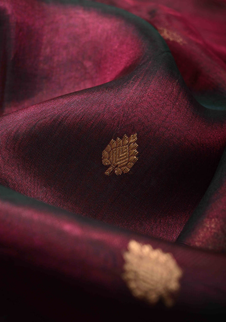 Purple Dual tone Organza Silk Saree with Zari Buttis and Fancy Lace Border | SILK MARK CERTIFIED