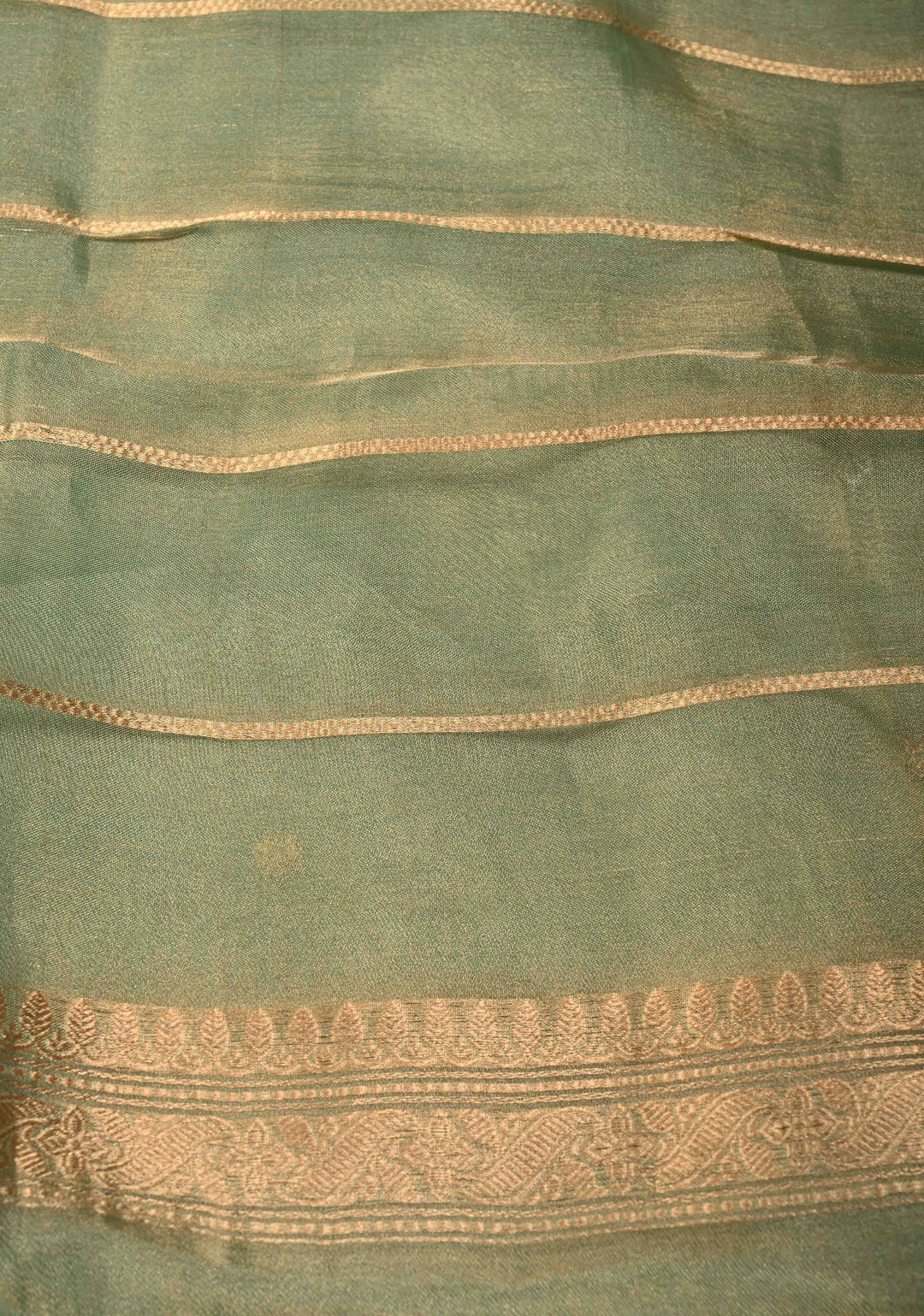 Light Green Banarasi Pure Tissue Silk Saree with Sona Rupa Chunri Buttis and Fancy Lace Trim Border | SILK MARK CERTIFIED