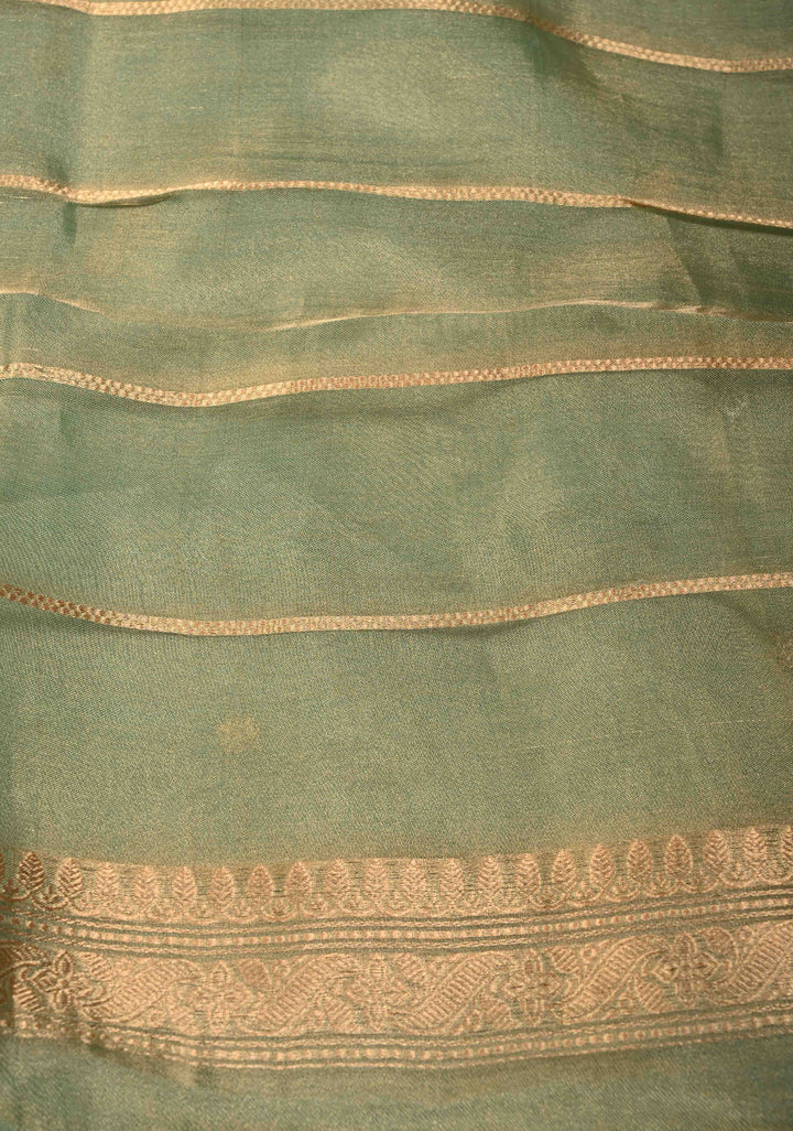 Light Green Banarasi Pure Tissue Silk Saree with Sona Rupa Chunri Buttis and Fancy Lace Trim Border | SILK MARK CERTIFIED