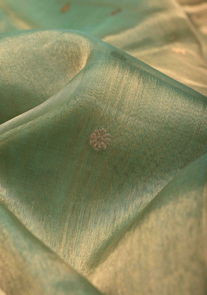 Light Green Banarasi Pure Tissue Silk Saree with Sona Rupa Chunri Buttis and Fancy Lace Trim Border | SILK MARK CERTIFIED