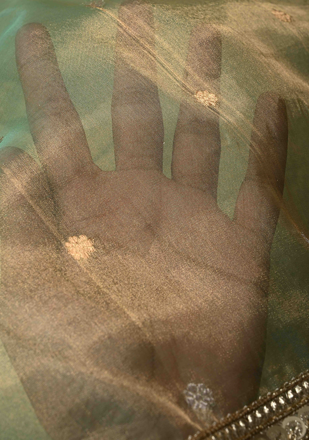 Light Green Banarasi Pure Tissue Silk Saree with Sona Rupa Chunri Buttis and Fancy Lace Trim Border | SILK MARK CERTIFIED