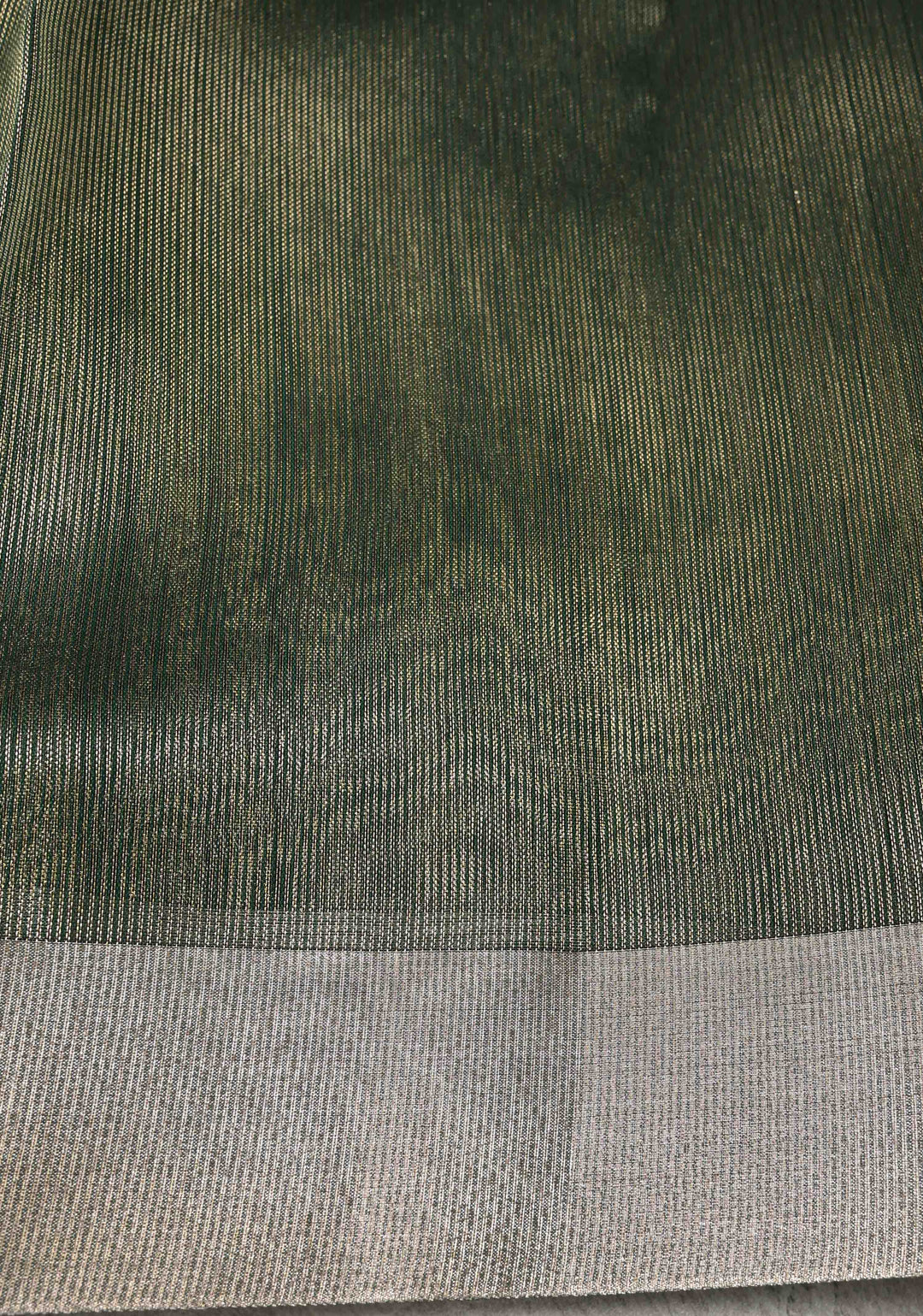 Dark Green Semi Kora Saree with Tissue Stripes and Zari Border