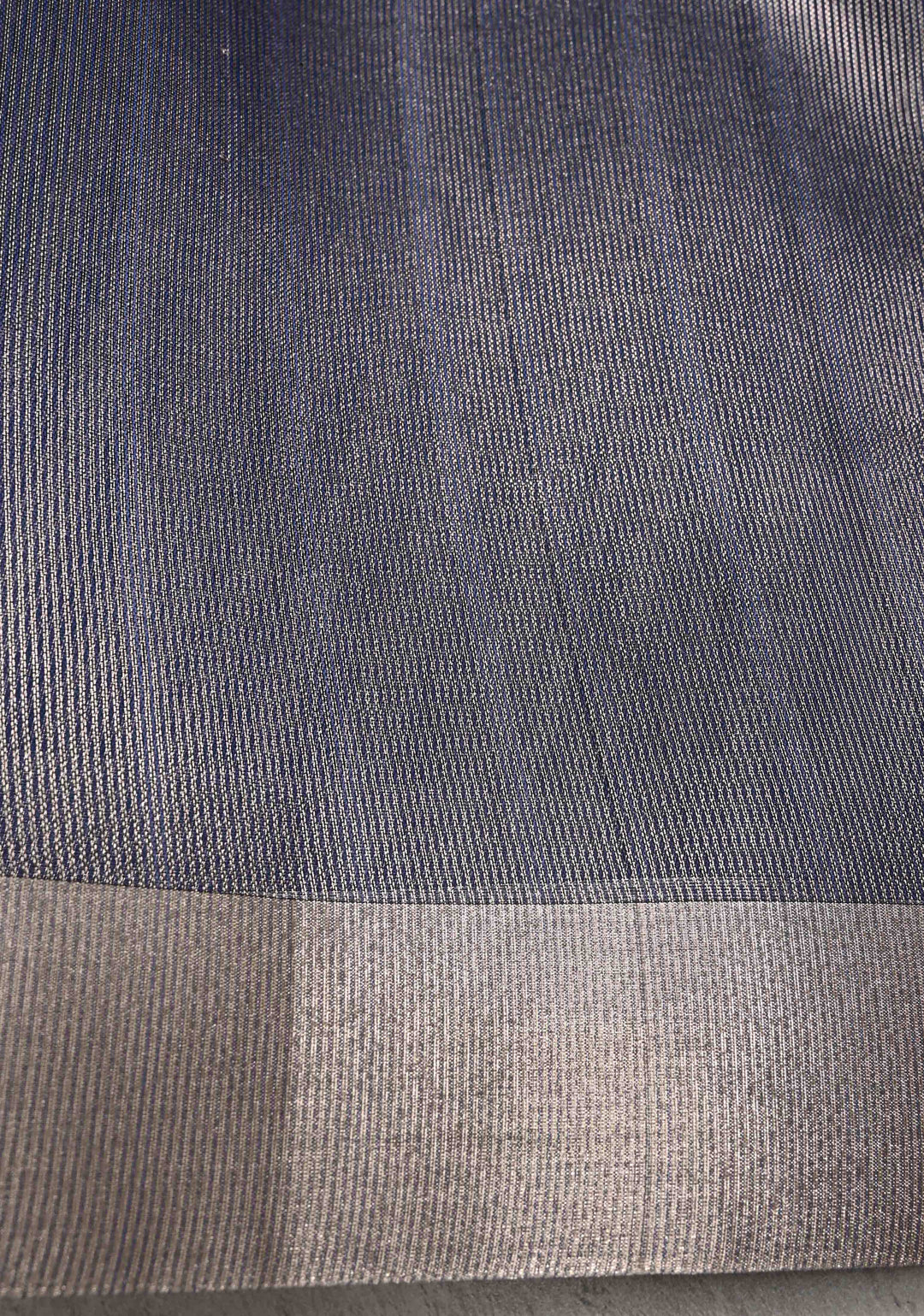 Royal Blue Semi Kora Saree with Tissue Stripes and Zari Border