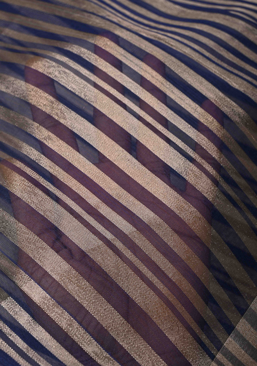 Royal Blue Semi Kora Saree with Tissue Stripes and Zari Border