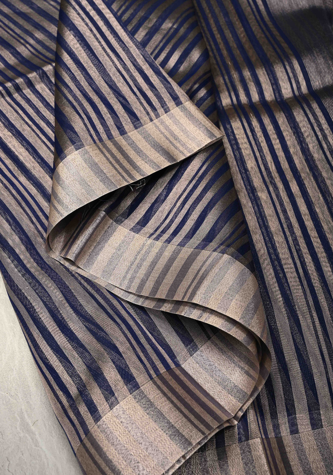 Royal Blue Semi Kora Saree with Tissue Stripes and Zari Border