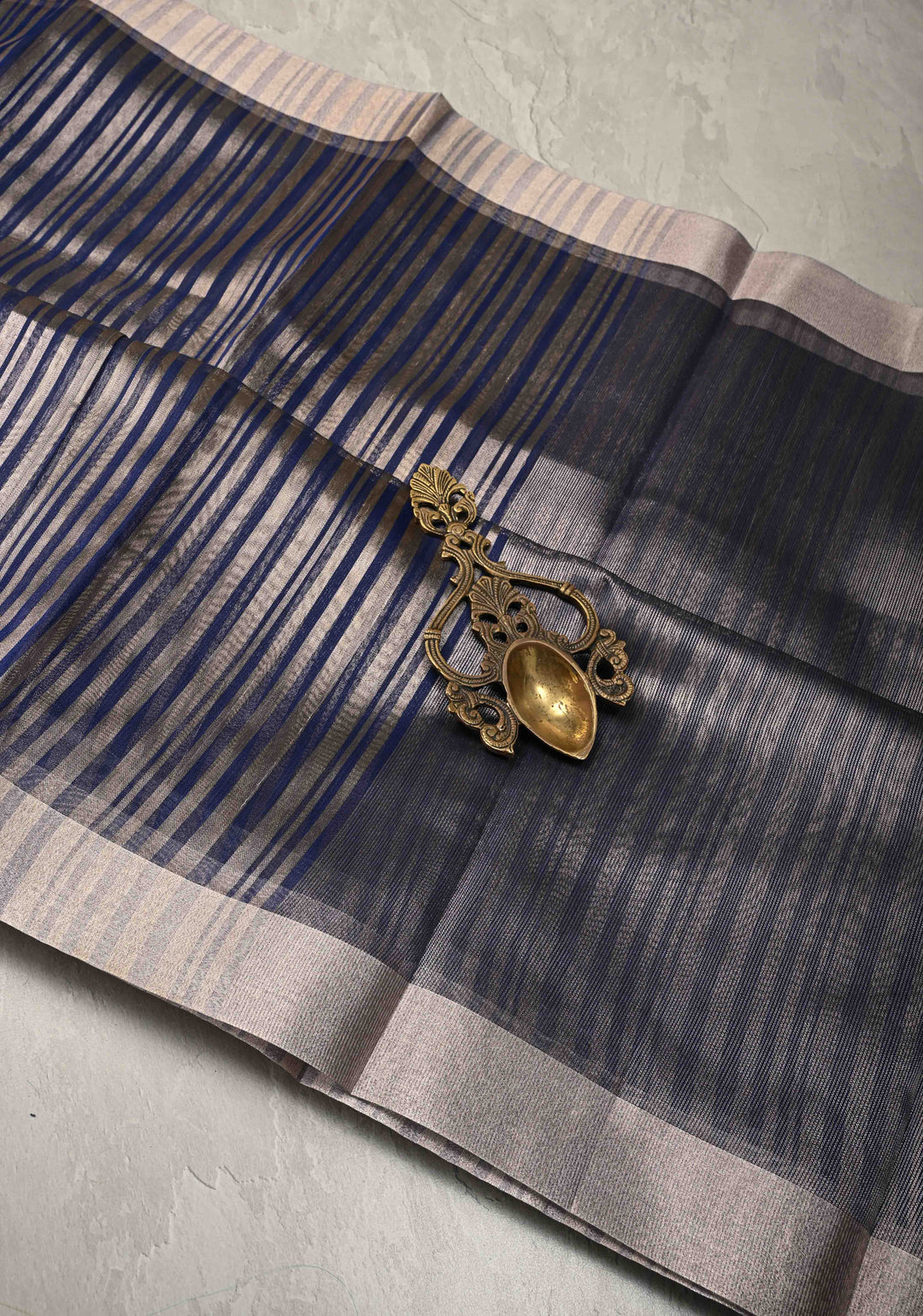 Royal Blue Semi Kora Saree with Tissue Stripes and Zari Border