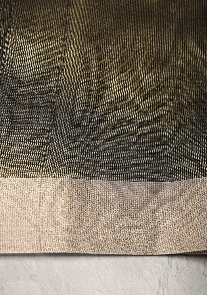 Black Semi Kora Saree with Tissue Stripes and Zari Border