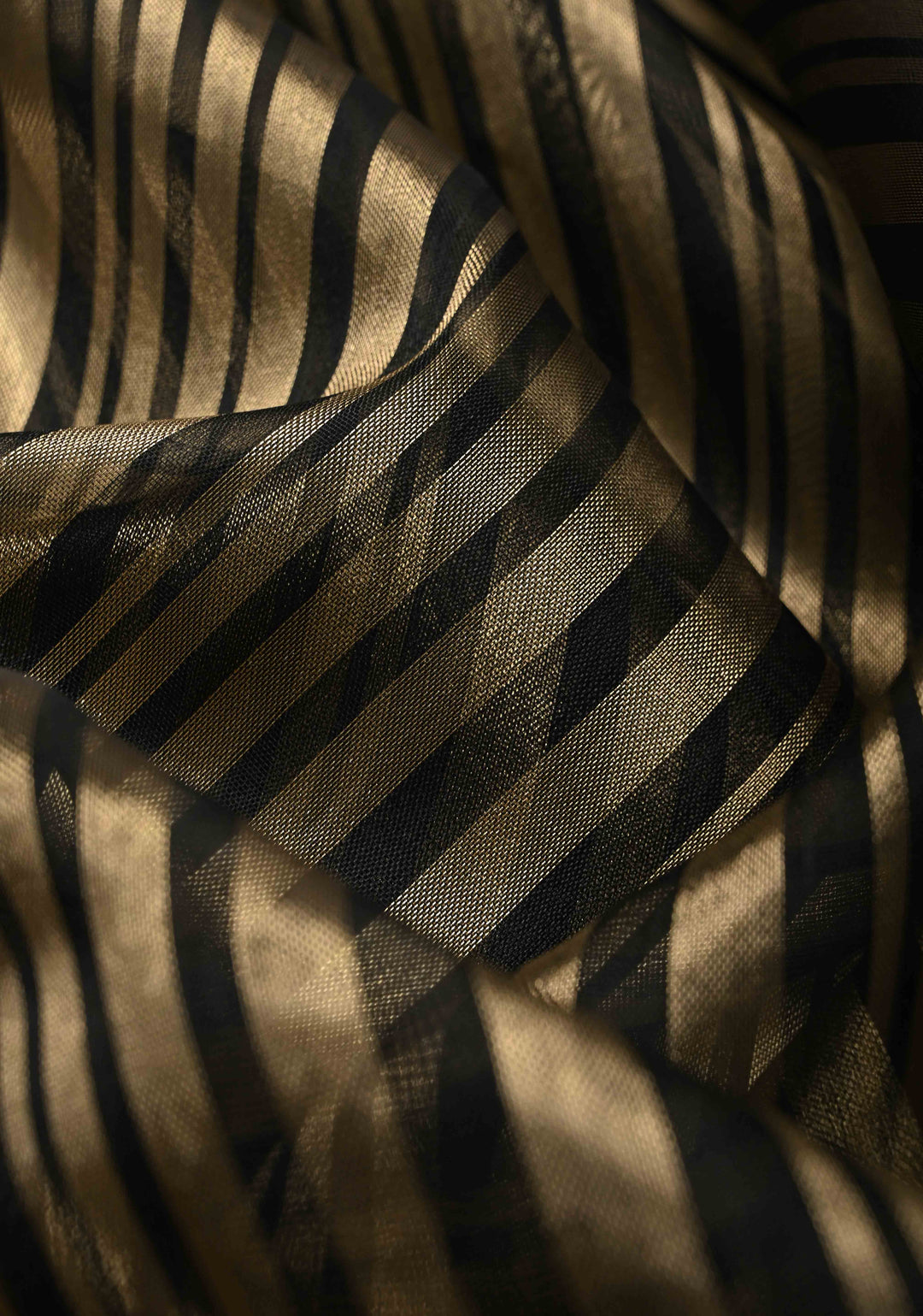 Black Semi Kora Saree with Tissue Stripes and Zari Border