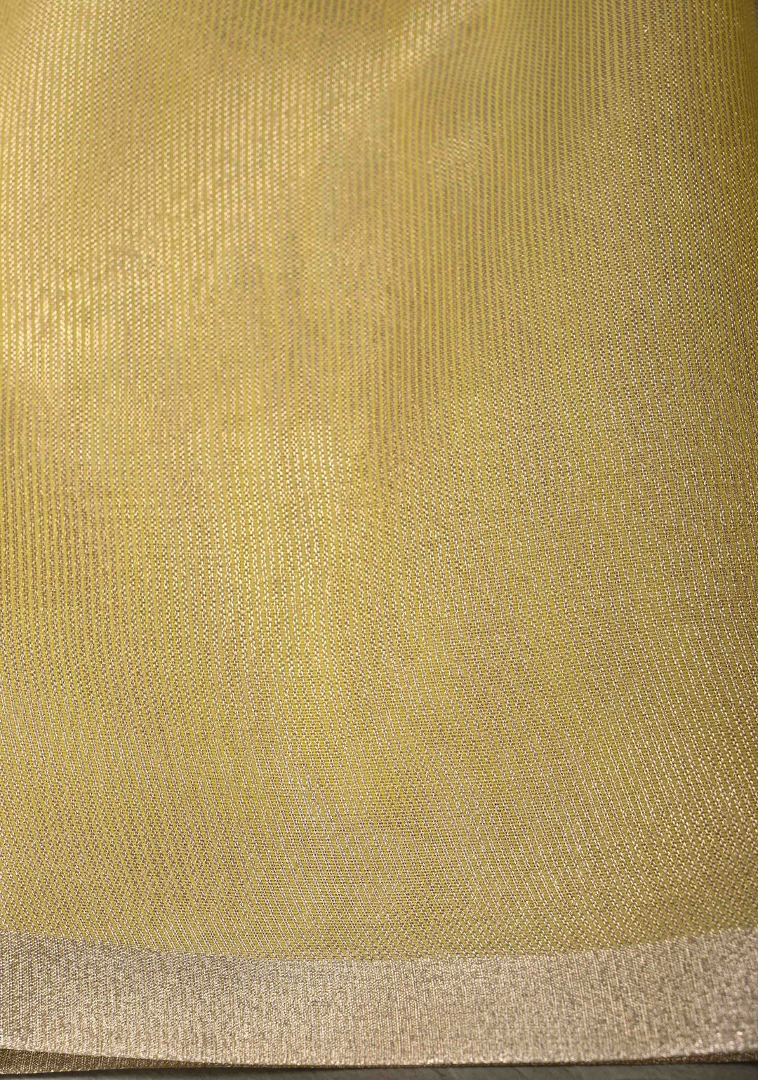 Musturd Yellow Semi Kora Saree with Tissue Stripes and Minimal Zari Border