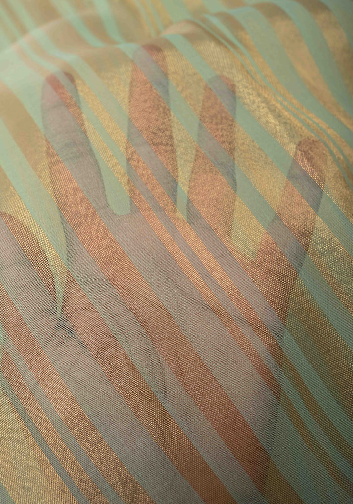 Dusty Pista Semi Kora Saree with Tissue Stripes and Minimal Zari Border