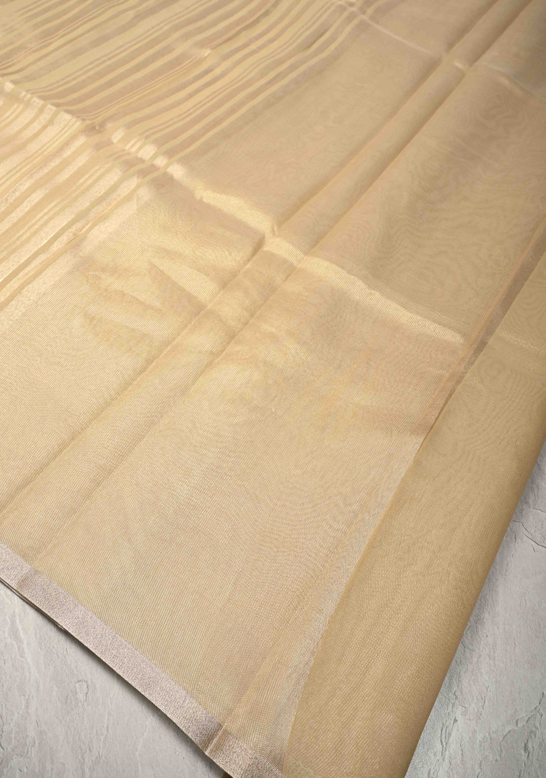 Cream Semi Kora Saree with Tissue Stripes and Minimal Zari Border