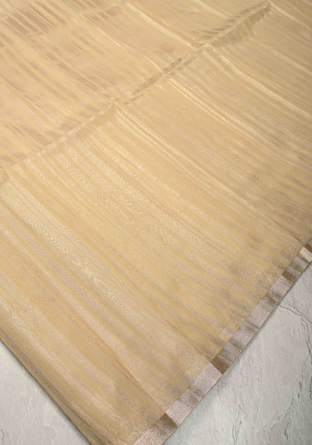 Cream Semi Kora Saree with Tissue Stripes and Minimal Zari Border