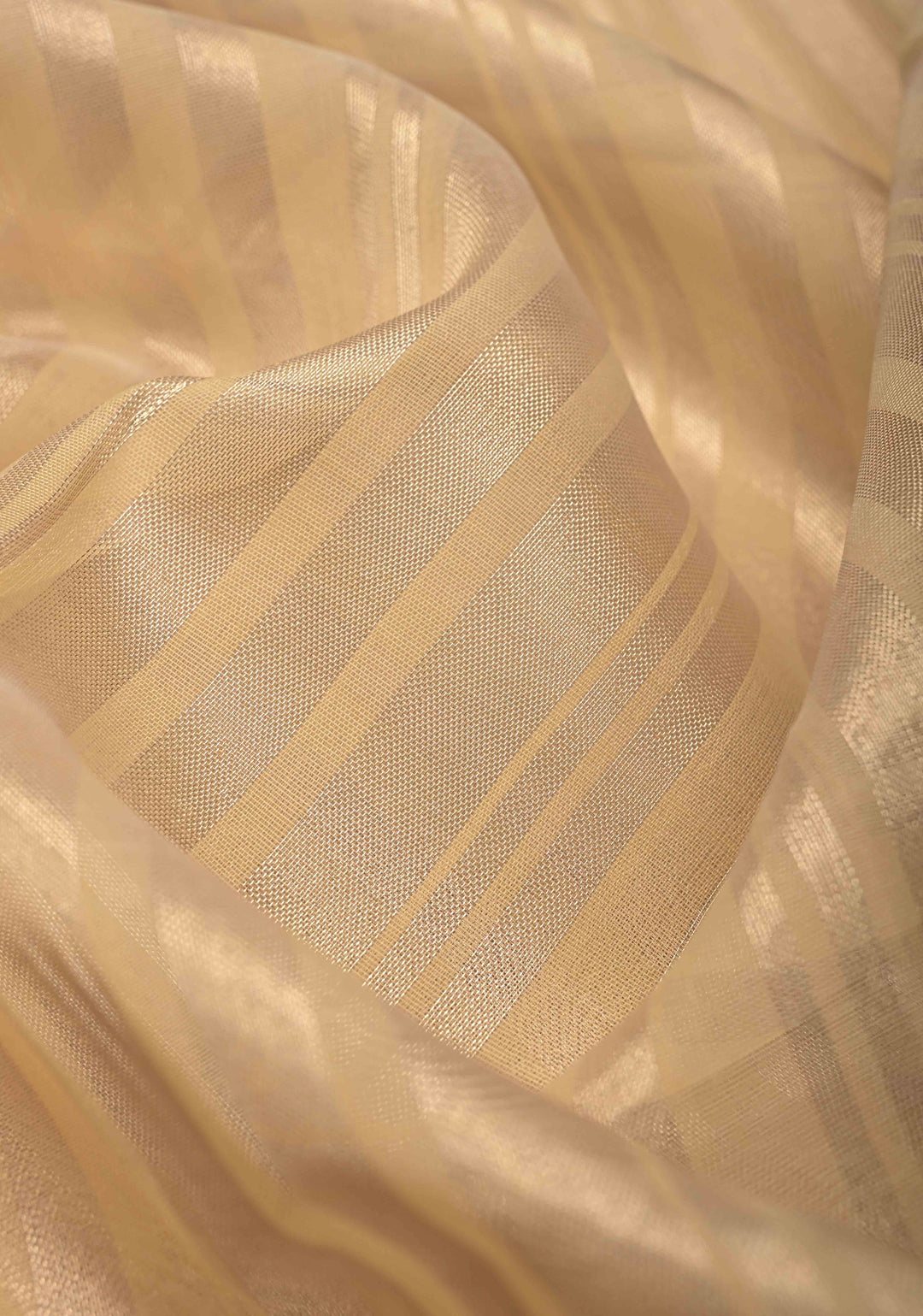 Cream Semi Kora Saree with Tissue Stripes and Minimal Zari Border
