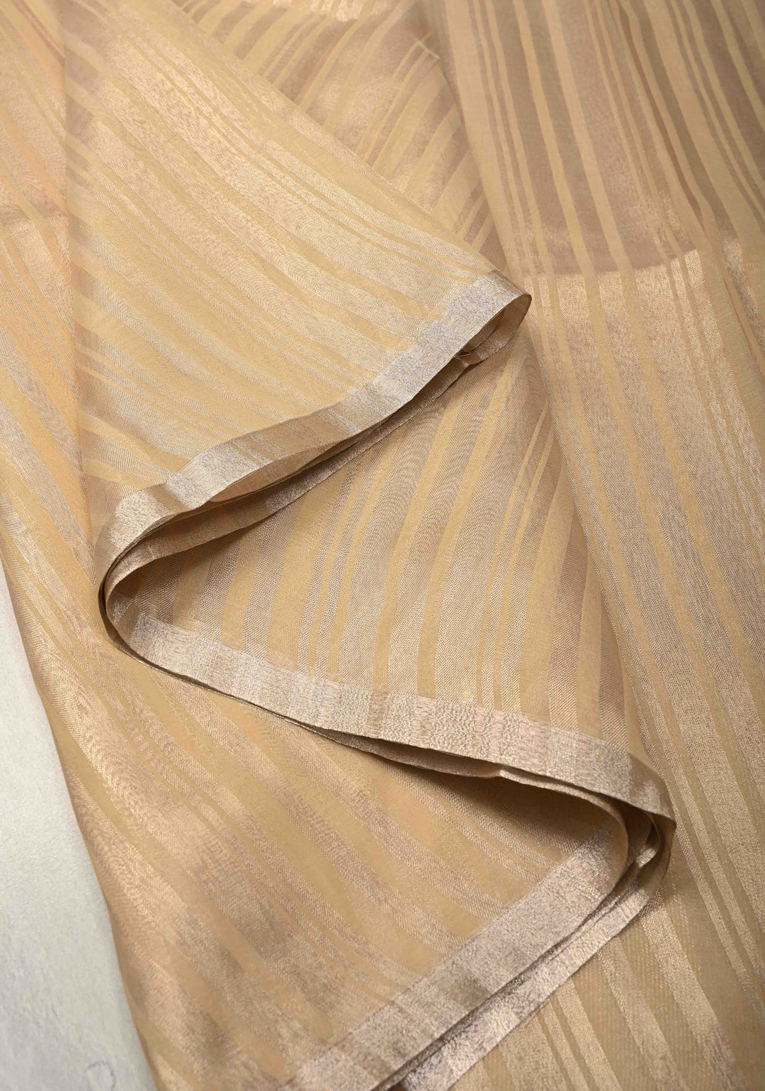 Cream Semi Kora Saree with Tissue Stripes and Minimal Zari Border