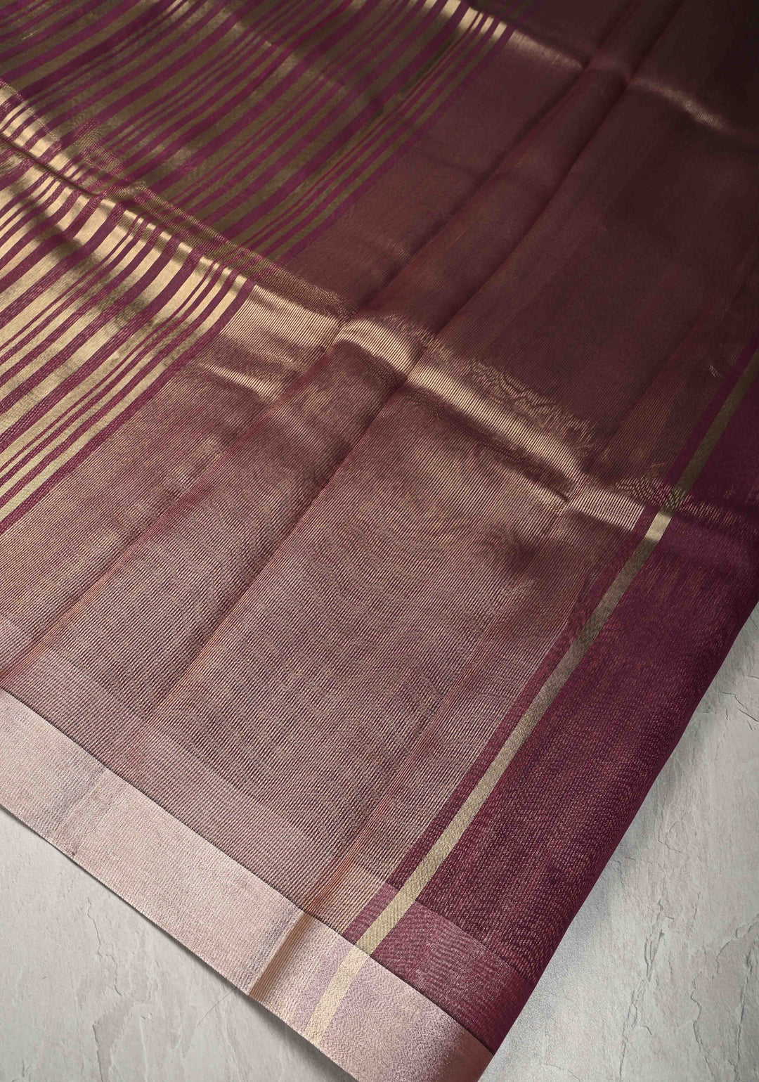 Deep Magenta Semi Kora Saree with Tissue Stripes and Zari Border