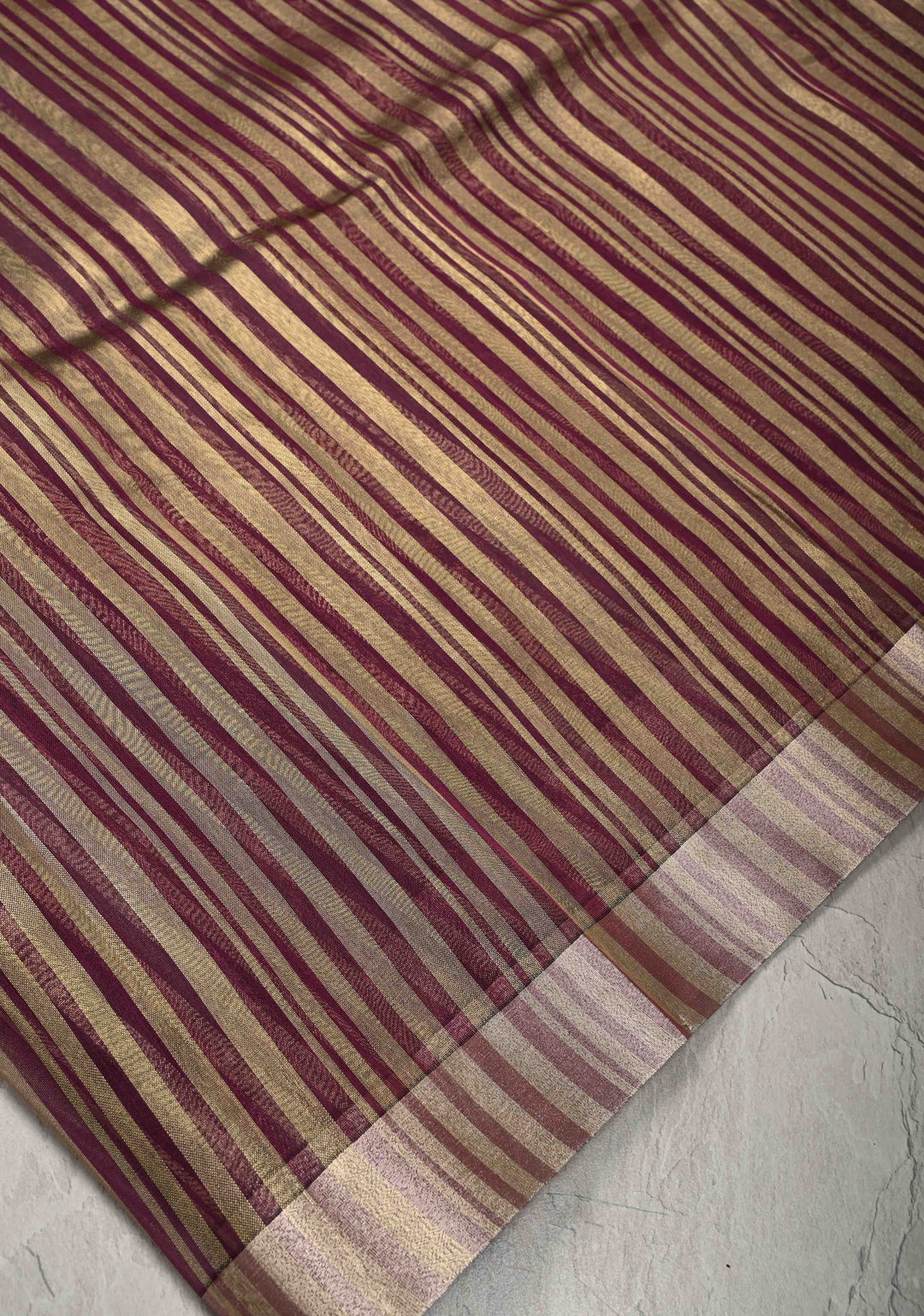 Deep Magenta Semi Kora Saree with Tissue Stripes and Zari Border