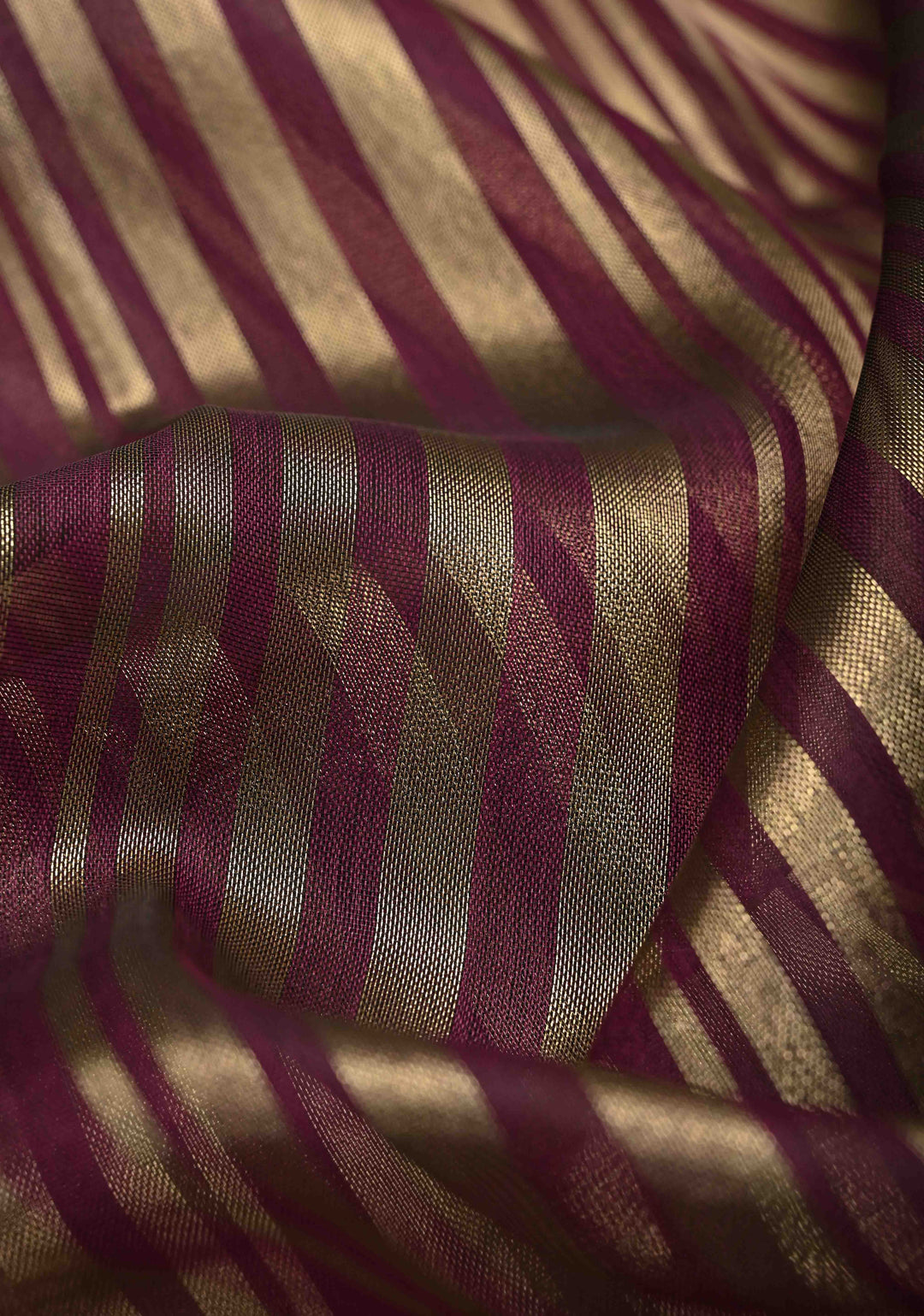 Deep Magenta Semi Kora Saree with Tissue Stripes and Zari Border