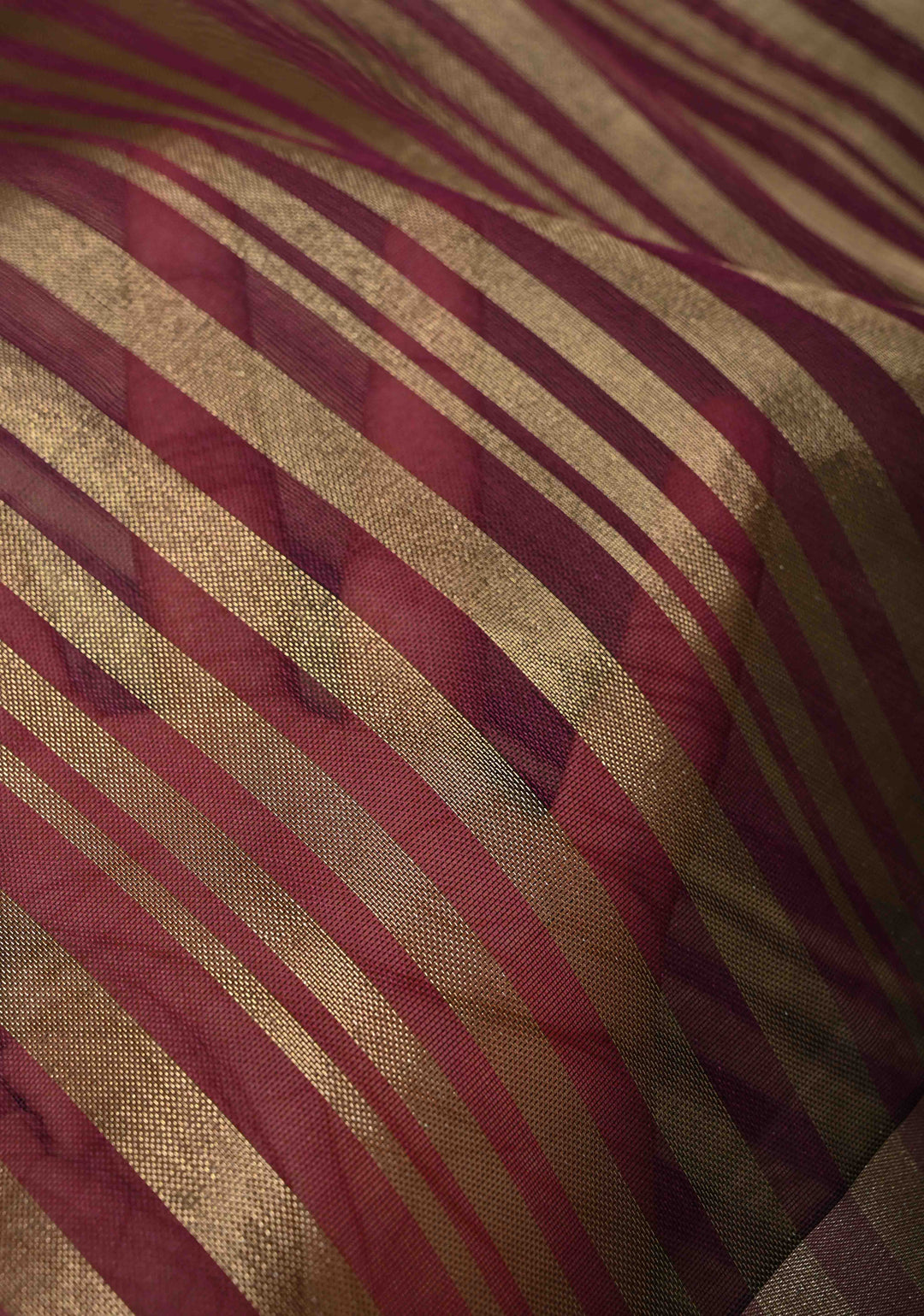 Deep Magenta Semi Kora Saree with Tissue Stripes and Zari Border