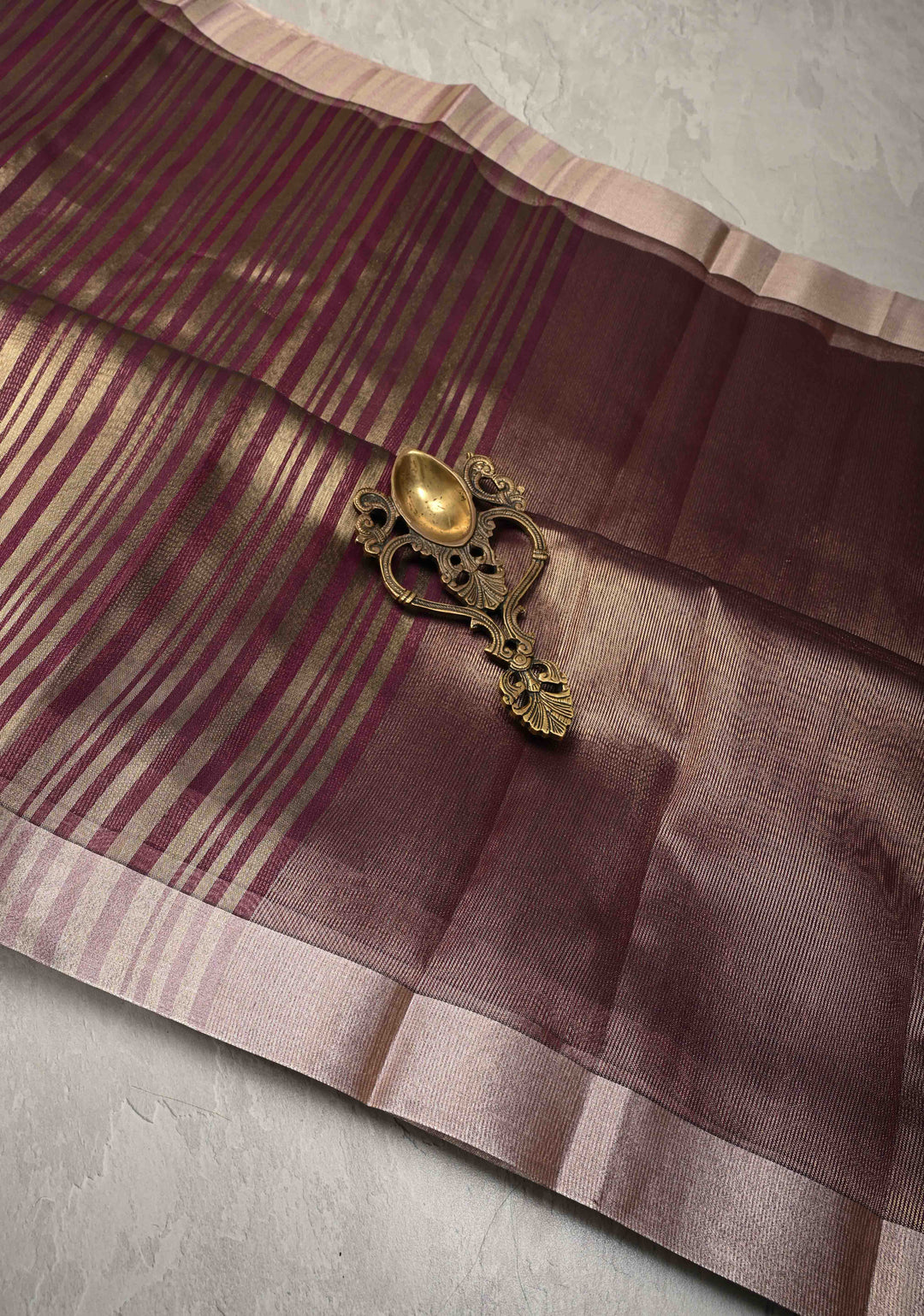 Deep Magenta Semi Kora Saree with Tissue Stripes and Zari Border