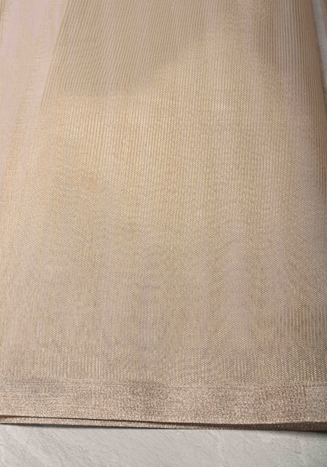 White Semi Kora Saree with Tissue Stripes and Minimal Zari Border