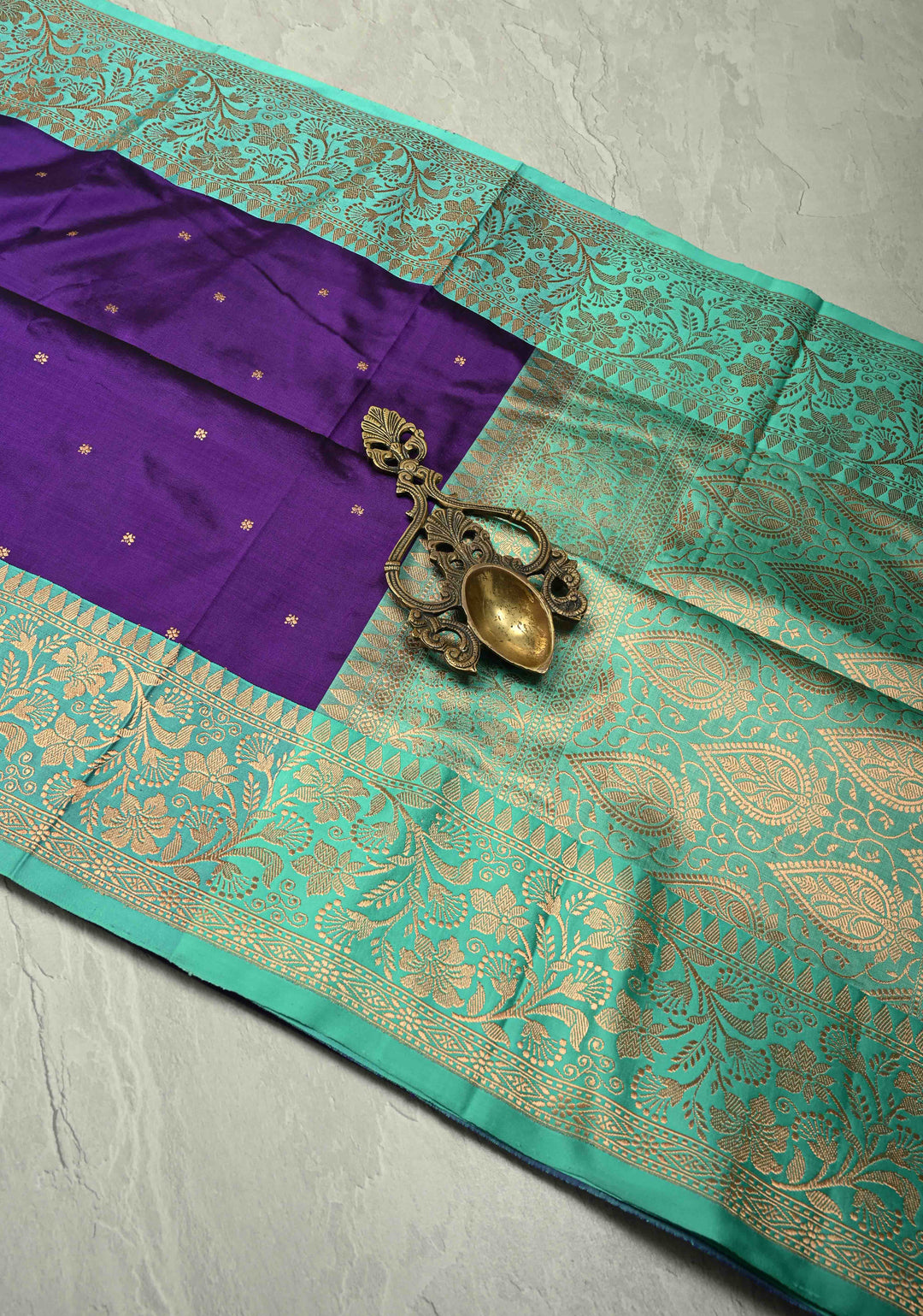 Ink Purple Banarasi Katan Silk Saree with Chunri Buttis and Contrast Zari Border | SILK MARK CERTIFIED