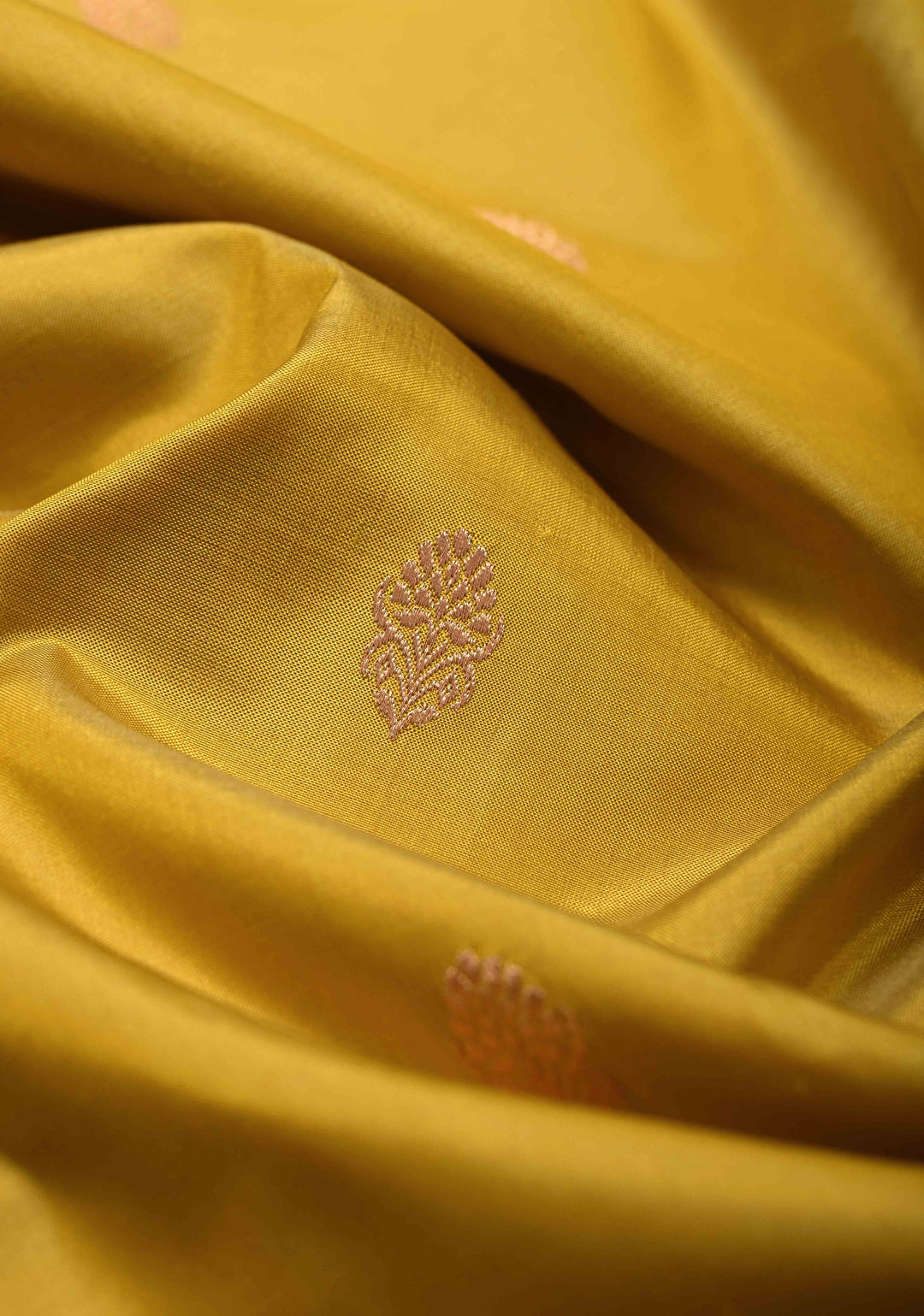 Frost Mustard Yellow Banarasi Katan Silk Saree with Zari Buttas and Contrast Zari Border | SILK MARK CERTIFIED