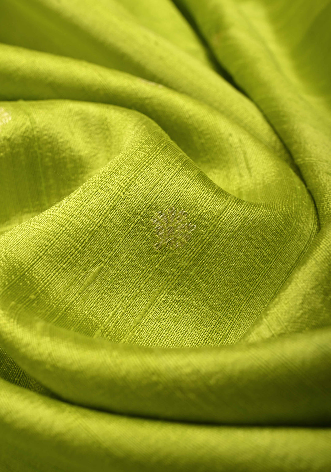 Chartreuse Banarasi Raw Silk Saree with Silver Zari Buttis and Border | SILK MARK CERTIFIED