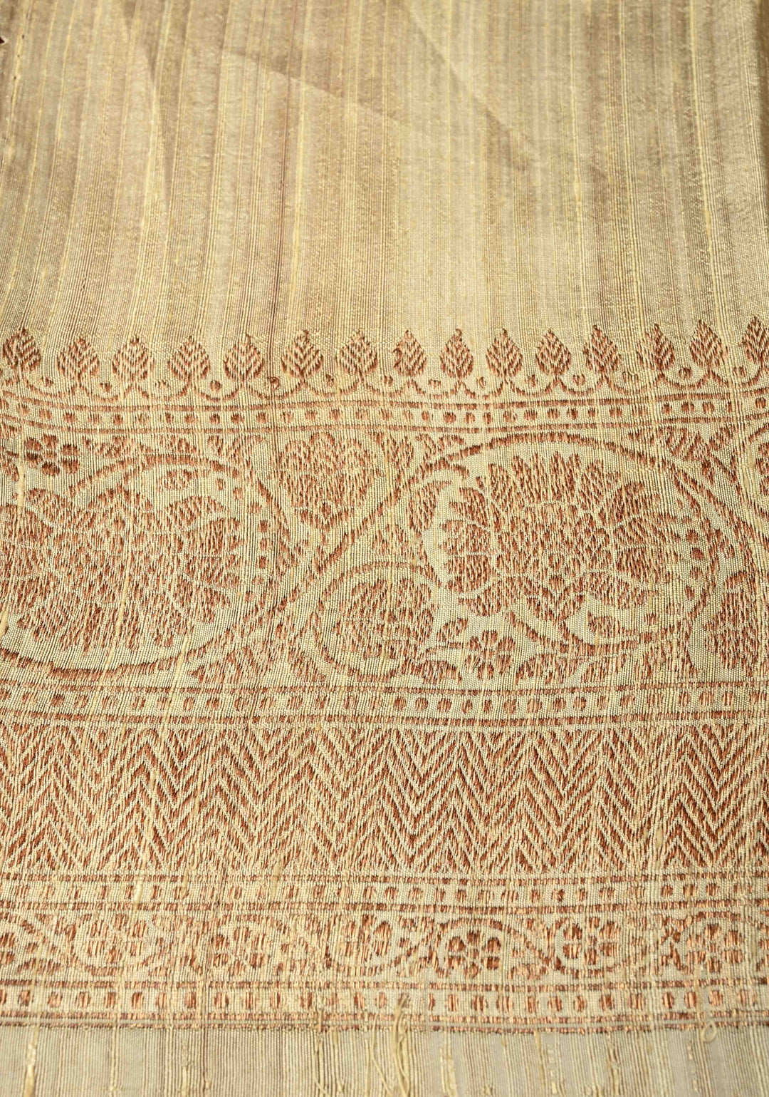 Camel Brown Banarasi Raw Silk Saree with Antique Floral Zari Buttas and Zari Border | SILK MARK CERTIFIED