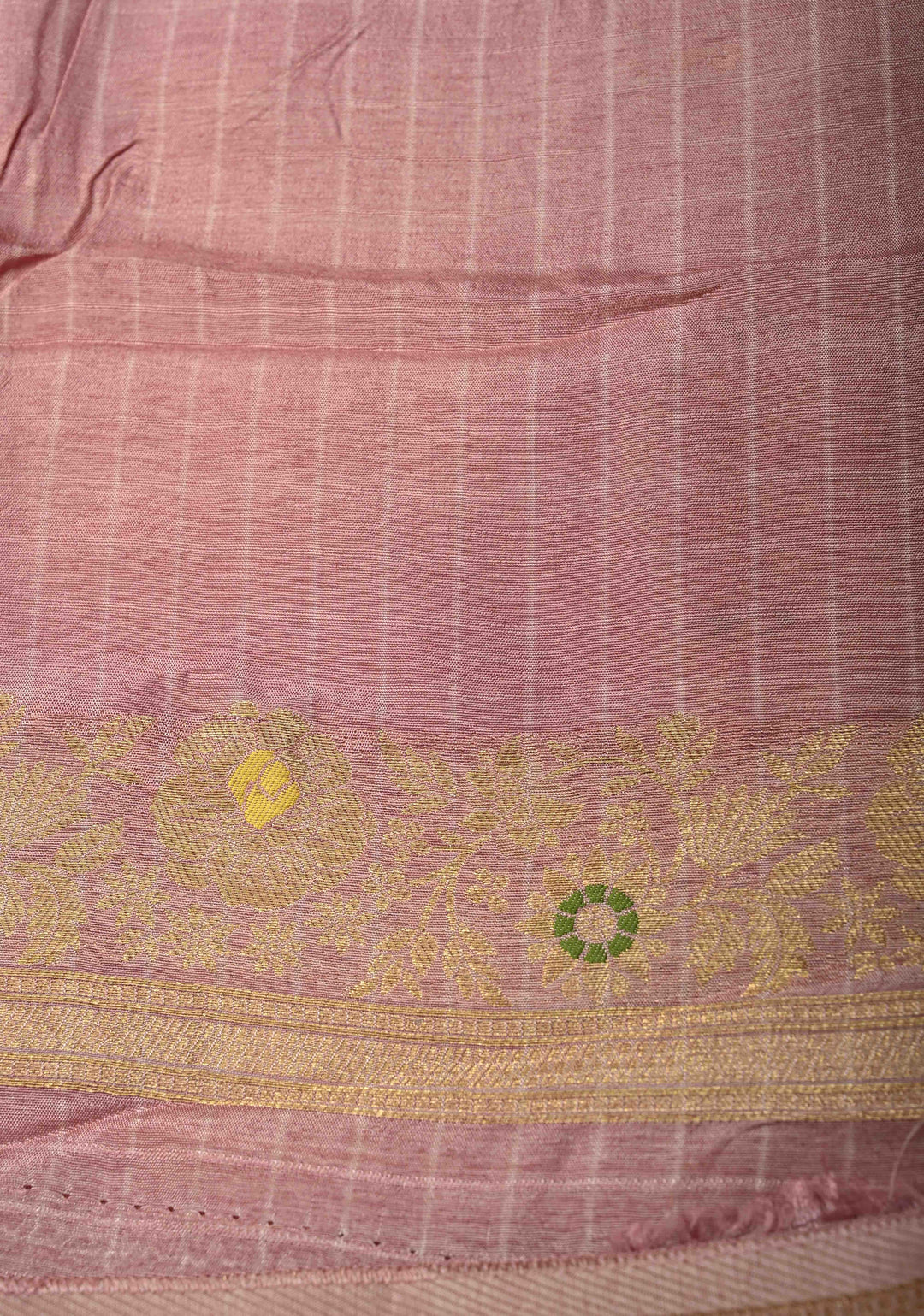 Dusty Mauve Self Checks on Banarasi Semi Crepe Saree with Meenakari Zari Detailing and Border