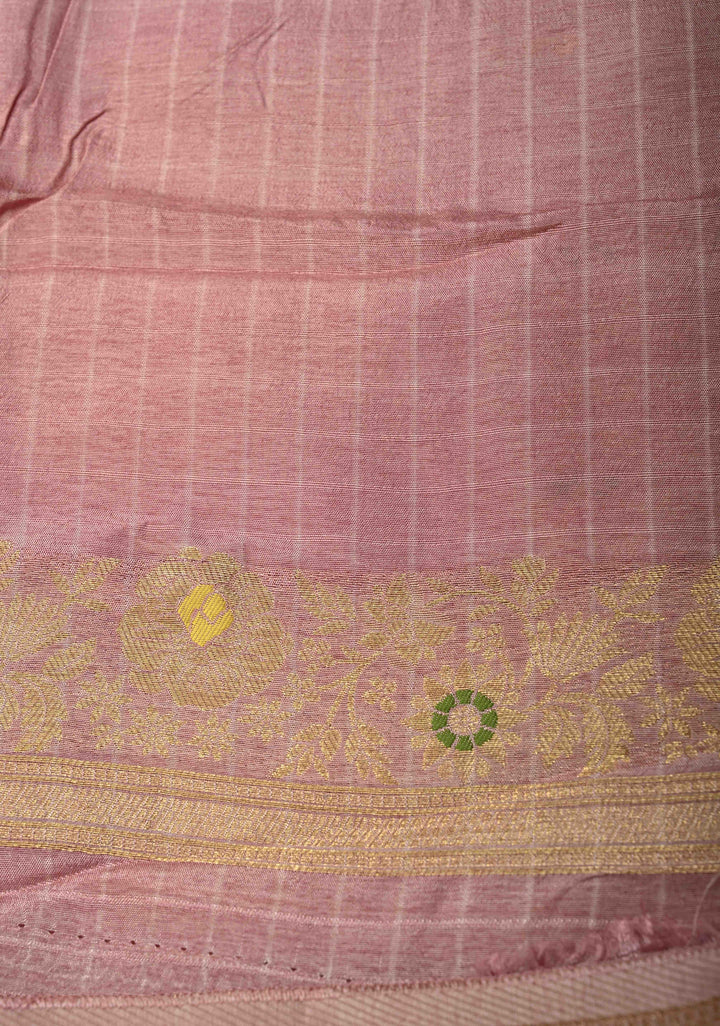 Dusty Mauve Self Checks on Banarasi Semi Crepe Saree with Meenakari Zari Detailing and Border